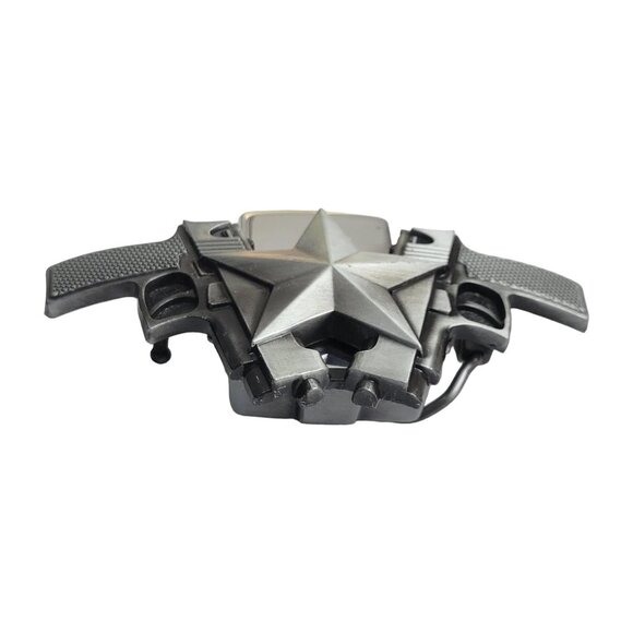 Dual Guns Vintage Silver Metal Lighter Belt Buckle - Free Engraving On Lighter - Picture 4 of 10